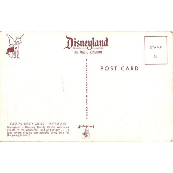 Sleeping Beauty Castle Disneyland Magic Kingdom Postcard Unposted - Picture 2 of 2